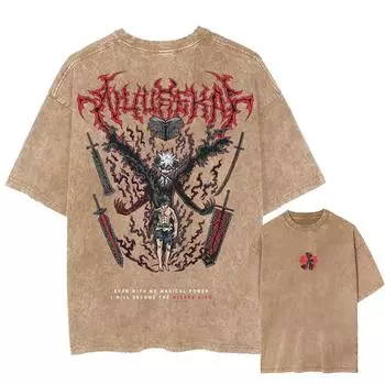 Аниме Футболка с принтом Асты из Черного Клевера для мужчин и женщин, винтажная, из хлопка, популярная мужская футболка, Харадзюку, свободная футболка S