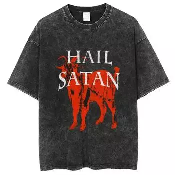 Аниме Футболка с принтом козы для мужчин, Ретро выстиранная 100% хлопок топы футболки, Футболка Харадзюку, Уличная одежда хип-хоп футболки S