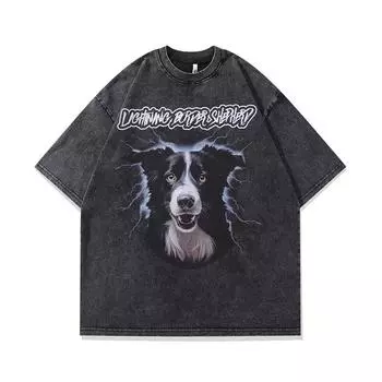 Аниме футболка с принтом собаки Мужская Женская Оверсайз Хлопковая Графическая Готическая Панк футболка Винтажная Летняя футболка S