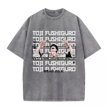 Аниме Футболки Jujutsu Kaisen Футболка с винтажной стиркой Харадзюку Оверсайз Хлопковая футболка Хлопок Мода Уличная одежда Унисекс Топ S