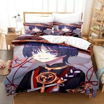 Anime Game Genshin Impact Scaramouche Bedding Set Cartoon Anime three-piece set Adult Kid Bedroom Duvet cover Sets Home Textiles EU Twin 135x200cm