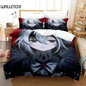 Аниме Genshin Impact Arlecchino Постельное белье Пододеяльник Постельный комплект Одеяло Чехол Наволочка Одеяло King Queen Size Мальчики Взрослые EU Single 135x200cm