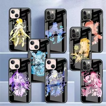 Аниме Genshin Impact Cool Glass чехол для Apple iPhone 14 13 11 12 Pro 7 XR X XS Max 8 6 6s Plus SE 2022 закаленный телефон Tampa iPhone 7Plus(8 Plus)
