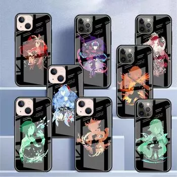 Anime Genshin Impact Glass Case For Apple iPhone 14 13 11 12 Pro 7 XR X XS Max 8 6 6s Plus SE 2022 13Pro Tempered Phone Tampa iPhone 7Plus(8 Plus)
