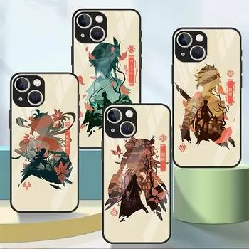 Аниме Genshin Impact милый стеклянный чехол для Apple iPhone 14 13 Pro 11 12 7 8 Plus SE 2022 XR X XS Max 6 6S закаленный чехол для телефона iPhone 14 Plus