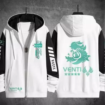 Аниме Genshin Impact Venti 3D Print Zip Up Hoodie Women Men Harajuku Sweatshirt Streetwear Hip Hop Zipper Hooded Jacket S