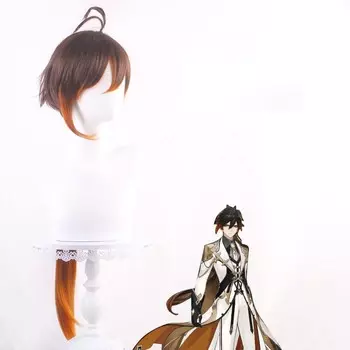 Аниме Genshin Impact Zhongli Косплей Длинный хвост Коричневый Оранжевый парик Аниме Термостойкие волосы Синтетический парик для косплея One Size коричневый