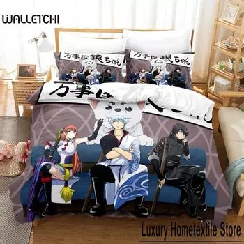 Аниме GINTAMA Gintoki Комплект постельного белья для мальчиков и девочек Twin Queen Size Пододеяльник Наволочка Кровать Детский Взрослый Домашний Текстиль Настраиваемый 70x133cm 2pcs