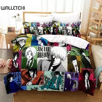 Аниме GINTAMA Gintoki Комплект постельного белья для мальчиков и девочек Twin Queen Size Пододеяльник Наволочка Кровать Дети Взрослый Домашний Текстиль Текстиль EU Single 135x200cm