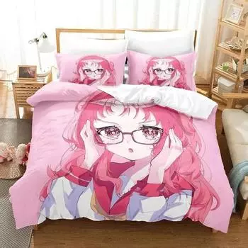 Anime Girl I Like Forgot Her Glasses Bedding Set Duvet Cover Bed Set Quilt Cover Pillowcase Comforter king Queen Size Boys Adult EU Single 135x200cm
