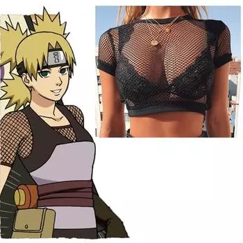 Аниме Хьюга Хината костюмы для косплея Акацуки Учиха Итачи нижнее белье топы ниндзя сетчатая короткая футболка Цунаде сетка для рыбалки S