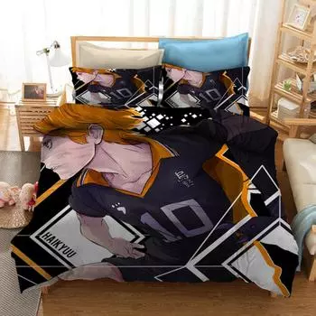 Anime Haikyuu 3D Print Bedding Set Duvet Cover Set Bed Linens Bedclothes Home Textile Twin Full Queen King Size EU single(135x200cm)