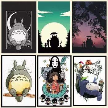 Аниме Хаяо Миядзаки Дракон Кот Винтаж Плакат Картина Маслом Настенное Искусство Гостиная Бар Украшения 21cm30cm NoFrame