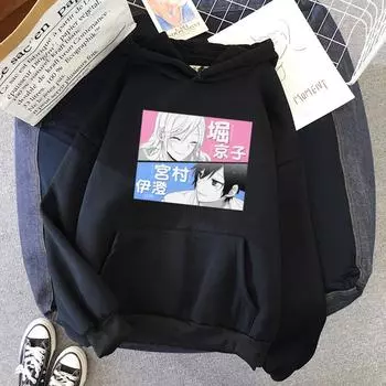 Аниме Хоримия Миямура Изуми и Хори Кёко Пара Графический Печатный Капюшон Мужчины Женщины Повседневные Толстовки Harajuku Унисекс Толстовка XS чёрный