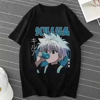 Аниме Hunter X Hunter Killua Zoldyck Футболки Мужские/женские HXH Аниме Футболка Повседневная Уличная одежда Harajuku Летняя мужская одежда Топы S бежевый