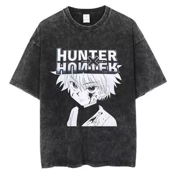 Аниме HUNTERxHUNTER Футболка Винтажная Уличная одежда Харадзюку С принтом Выстиранные Графические Футболки Мужские Хип-хоп Хлопок Топ Футболки S