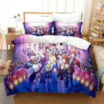 Anime Idolmaster SideM Bedding Set Duvet Cover Bed Set Quilt Cover Pillowcase Comforter king Queen Size Boys Adult Bedding Set EU single(135x200cm)