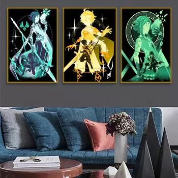 Аниме игра Genshin Impact Холст Картина Плакат Абстрактная картина Wall Art HD Печать Подходит для семейных и детских комнат 21cm30cm NoFrame