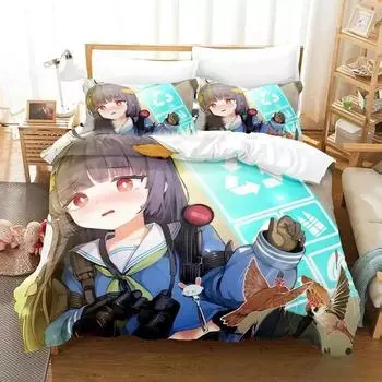 Аниме Игра Синий Архив Постельное белье, пододеяльник, одеяло, комплект постельного белья, наволочка, размер King Queen Twin для мальчиков и девочек для взрослых EU Single 135x200cm