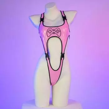 Аниме игровой контроллер с принтом, облегающее кожаное боди, женское сексуальное женское белье, киберпанк, косплей, костюмы с пряжкой Suitable 40-60kg