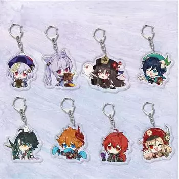Аниме игры Genshin Impact акриловый брелок металлическое кольцо автомобильная сумка украшение для ключей аксессуар подарок аниме подарки кулон