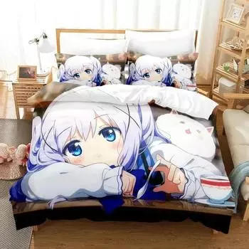 Anime Is the Order a Rabbit Bedding Set Duvet Cover Bed Set Quilt Cover Pillowcase Comforter king Queen Size Boys Adult EU Single 135x200cm