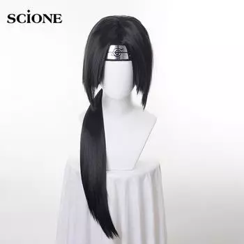 Аниме Итачи Учиха длинный прямой черный Учиха Итачи косплей парик термостойкие синтетические парики + повязка на голову + шапочка для парика Wig&Headband чёрный