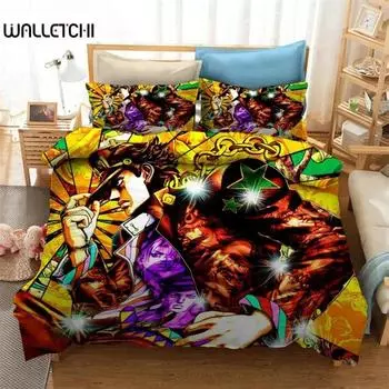 Аниме JoJo Bizarre Adventure Jotaro Kujo Комплект постельного белья для мальчиков и девочек Twin Queen Size Пододеяльник Наволочка Кровать для детей и взрослых 135x200cm 2pcs
