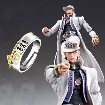 Аниме JoJo s Bizarre Adventure Rings Cool Figure Kujo Jotaro Регулируемое открывающееся кольцо Унисекс Косплей Реквизит Аксессуары Подарок как