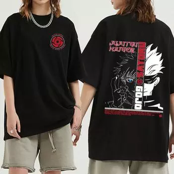 Аниме Jujutsu Kaisen Harajuku Футболка Мужская Забавная Мужская футболка Gojo Satoru Yuji Itadori Manga Графическая летняя футболка Мужские футболки большого размера Уличная одежда унисекс XXXL белый