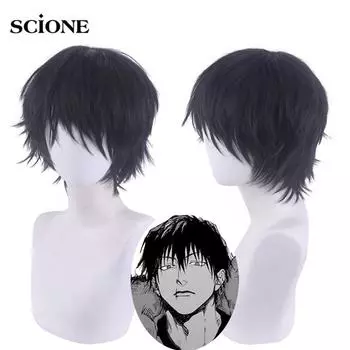 Аниме Jujutsu Kaisen Toji Fushiguro Косплей Парик Короткий парик Термостойкие синтетические волосы с бесплатной шапкой для парика Cos Prop для женщин и мужчин чёрный