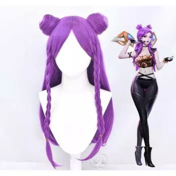 Аниме K/DA Kaisa фиолетовый длинный парик с шиньоном косплей костюм KDA Kai Sa термостойкие синтетические волосы женские вечерние парики One Size фиолетовый