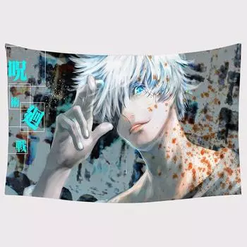 Anime Kaisen Jujutsu Tapestry Background Cloth Home Wall Hanging Printing Decor GrayBlue,100x70cm-39.37x27.56in
