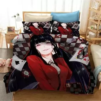 Anime Kakegurui Yumeko Jabami Bedding Set Boys Girls Twin Queen Size Duvet Cover Pillowcase Bed Kids Adult Home Textileextile EU Single 135x200cm