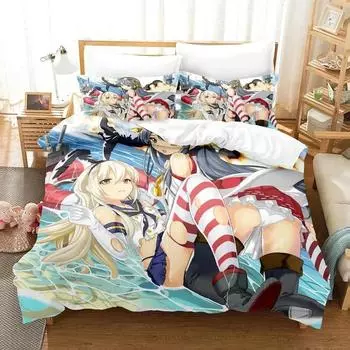 Аниме Kantai Collection Комплект постельного белья для мальчиков и девочек Twin Queen Size Пододеяльник Наволочка Кровать для мальчиков и взрослых Мода Домашний текстиль Текстиль EU single(135x200cm)