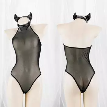 Аниме Косплей Черный Цельный Пижамный Комплект Сетчатый Марлевый Женский Обтягивающий Костюм Сексуальный Клубный Танец На Пилоне Костюмы Cospla One Size