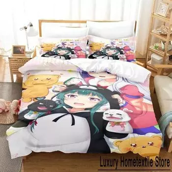Аниме Кума Кума Медведь Комплект постельного белья для мальчиков и девочек Твин Queen Size Пододеяльник Наволочка Кровать Дети Взрослые Домашний Текстиль Настраиваемый 70x133cm 2pcs