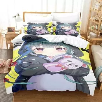 Аниме Кума Кума Медведь Постельное белье Мальчики Девочки Твин Queen Size Пододеяльник Наволочка Кровать Дети Взрослые Домашний Текстиль Текстиль EU Single 135x200cm