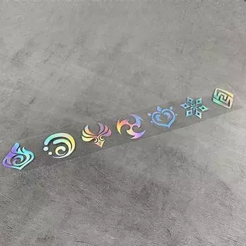 Аниме лазерные наклейки DIY наклейки Genshin Impact 7 элементная наклейка для компьютера, багажа, скейтборда, мотоцикла, игрушки 24*3cm белый