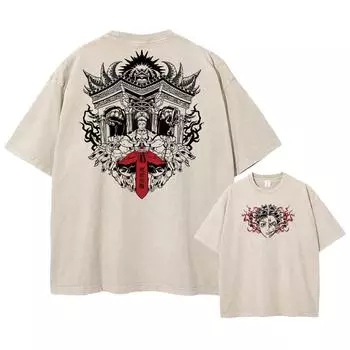 Аниме Магическая битва Уличная одежда Харадзюку Футболка с принтом Футболка Мужская Летняя Футболка с коротким рукавом Хлопок Свободные топы Футболки S
