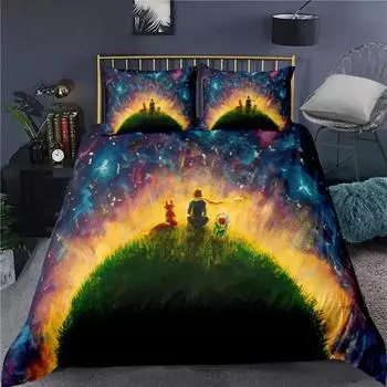 Аниме Маленький принц Le Petit Prince Комплект постельного белья для мальчиков и девочек Twin Queen Size Пододеяльник Наволочка Кровать для детей и взрослых 70x133cm 2pcs