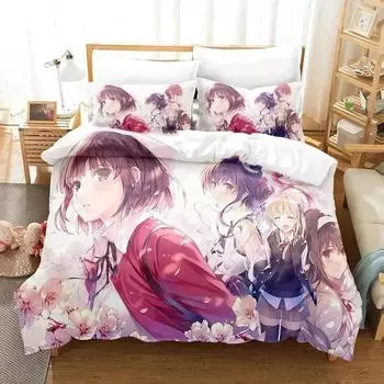 Anime Megumi Kato Saekano Bedding Set Duvet Cover Bed Set Quilt Cover Pillowcase Comforter king Queen Size Boys Adult Bedding EU Single 135x200cm