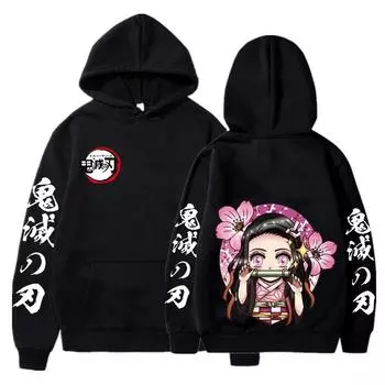 Толстовка с капюшоном для мужчин в стиле аниме Kamado Nezuko Printed Sweatshirt Harajuku Boys Casual Hooded Sweatshirt S