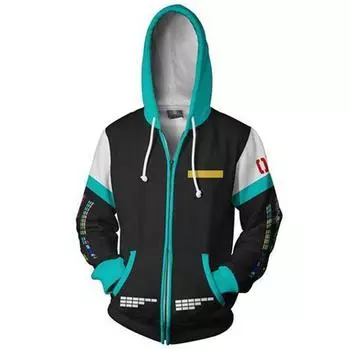 Аниме Мику Хатсунэ Вокалоид Толстовка на молнии Свитшот Косплей Костюм Куртка Пальто XL