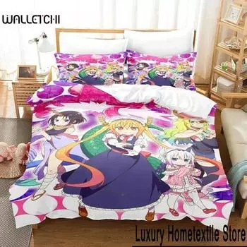 Anime Miss Kobayashi s Dragon Maid Bedding Set Duvet Cover Bed Set Quilt Cover Pillowcase Comforter king Queen Size Boys Adult 70x133cm 2pcs