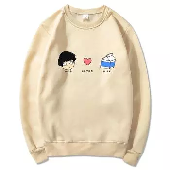 Аниме Mob Psycho 100 Mob Loves Milk Толстовки Зимние унисекс/женские топы Толстовка с круглым вырезом Осенняя толстовка Винтаж Harajuku Sudaderas L