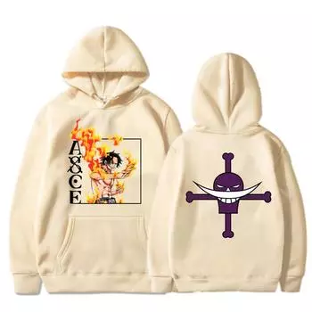 Аниме модные спортивные толстовки и толстовки цельная толстовка с капюшоном свободная толстовка унисекс пуловер с принтом Ace толстовки больших размеров свободная толстовка XS белый
