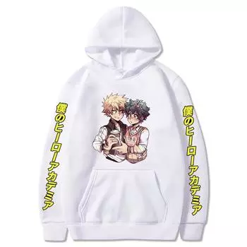 Аниме Моя геройская академия Бакугоу Катсуки и Мидория Изуку Забавный принт с капюшоном для мужчин и женщин Толстовки с капюшоном Свитшот Harajuku Streetwear XS чёрный