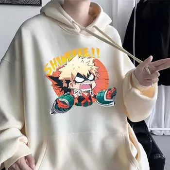 Аниме Моя геройская академия Бакугоу Катсуки толстовки мужские Харадзюку смешные мультяшные топы унисекс повседневные большие зимние теплые толстовки 4XL чёрный