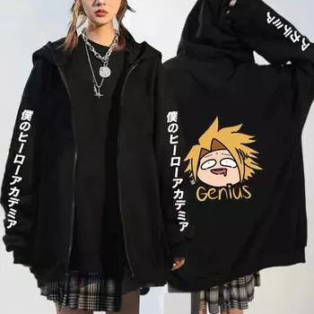 Аниме Моя геройская академия Каминари Денки принтованный капюшон для мужчин и женщин повседневные толстовки на молнии модная толстовка куртка на молнии в стиле Харадзюку XS хаки